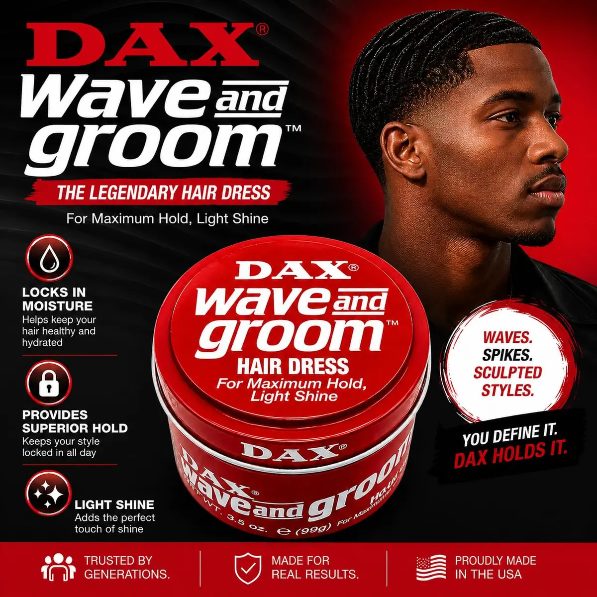 DAX Wave & Groom Hair Dress, Superior Hold Pomade with Shine, 3.5 oz, 2 Pack | Strong Hold for Short Hair with Natural Shine - view 4