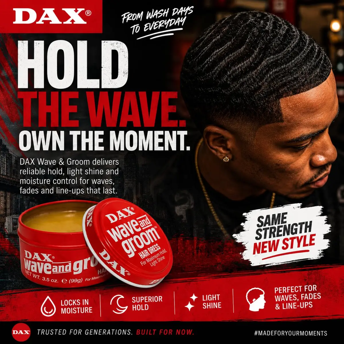 DAX Wave & Groom Hair Dress, Superior Hold Pomade with Shine, 3.5 oz, 2 Pack | Strong Hold for Short Hair with Natural Shine - view 3