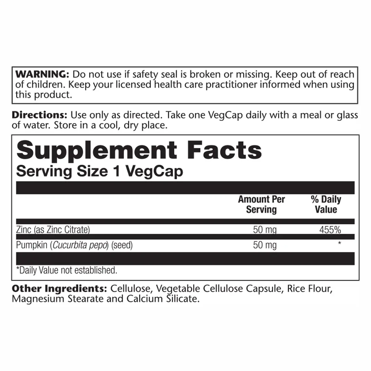 Solaray Zinc Citrate 50mg, Pumpkin Seed for Absorption, 60 Capsules | Supports Immunity & Skin - view 2