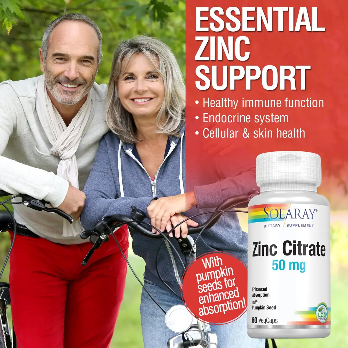 Solaray Zinc Citrate 50mg, Pumpkin Seed for Absorption, 60 Capsules | Supports Immunity & Skin - view 3