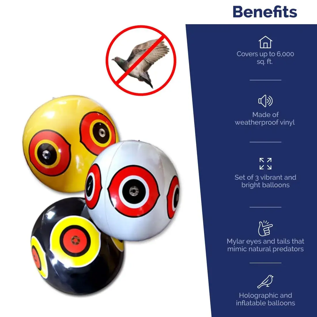 Bird-X Scare-Eye Balloon Predator Decoy 3 Colors (3 Count) | Scares Birds Pigeons - view 3