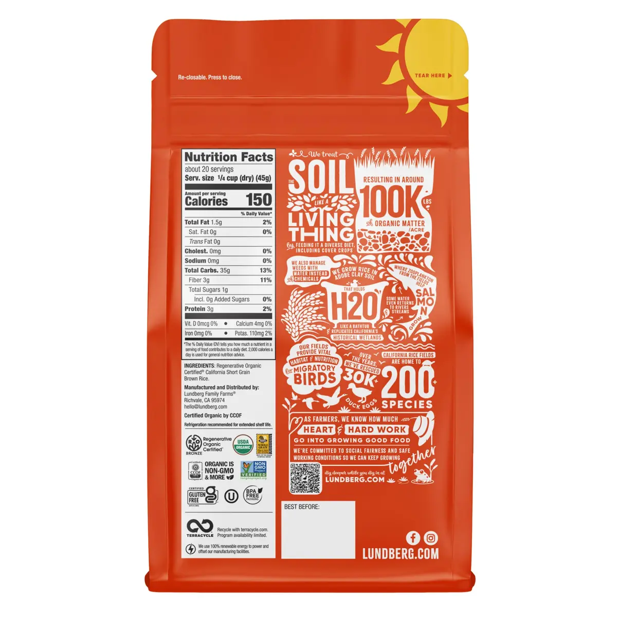 Lundberg Organic Brown Short Grain Rice 32 oz | Nutty Aroma & Clingy Texture - view 2