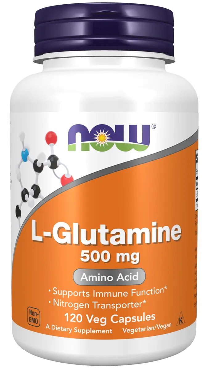 NOW Supplements, L-Glutamine 500 mg | Supports Immune & Recovery, 120 Veg Caps - main product image