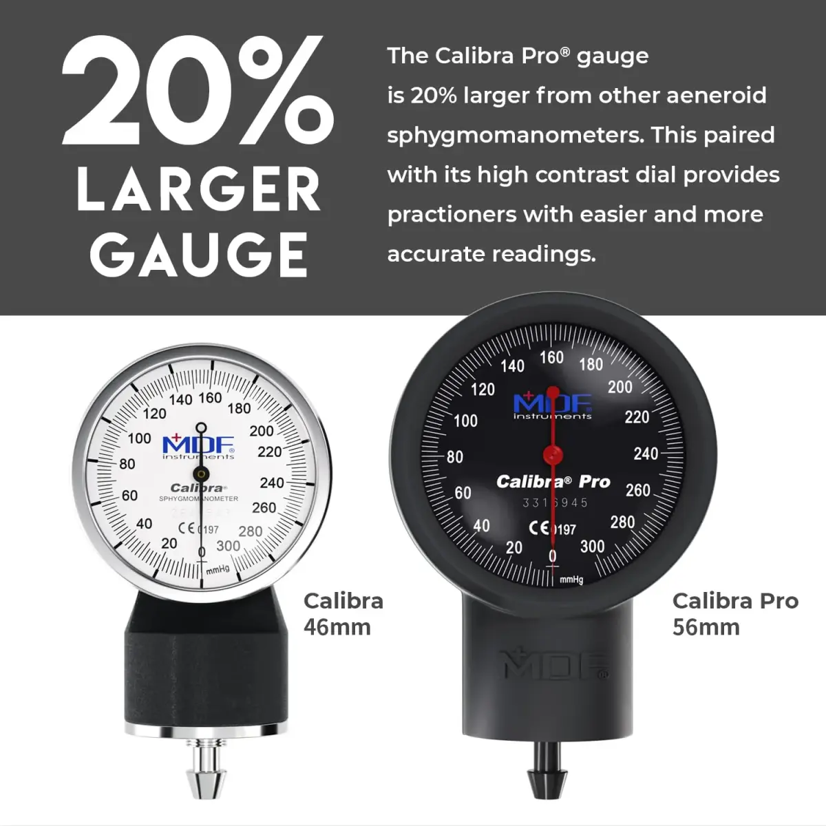 MDF Instruments Calibra Pro Aneroid Sphygmomanometer - Extra Large Gauge, Onyx Arm Band, 0.96 lb (0.44 kg) | Professional Manual BP Monitor - view 2