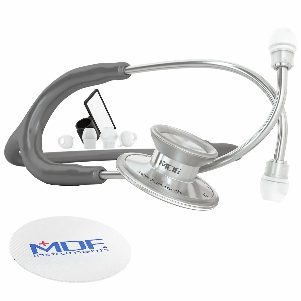 MDF Instruments Acoustica Lightweight Stethoscope | 79.25 cm (31.2 inches) Dual Head, Grey Tube, Silver Chestpiece - main product image