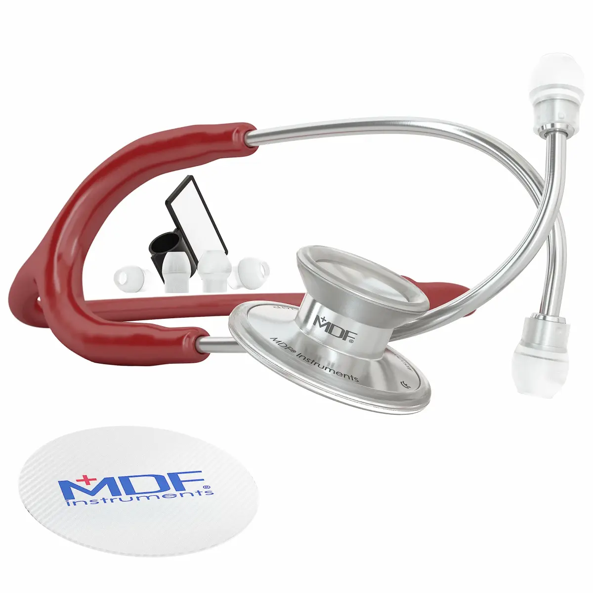 MDF Instruments Acoustica Lightweight Stethoscope | Dual Head, Burgundy Tube, Silver Chestpiece, 2.27 kg (5 lb) - main product image