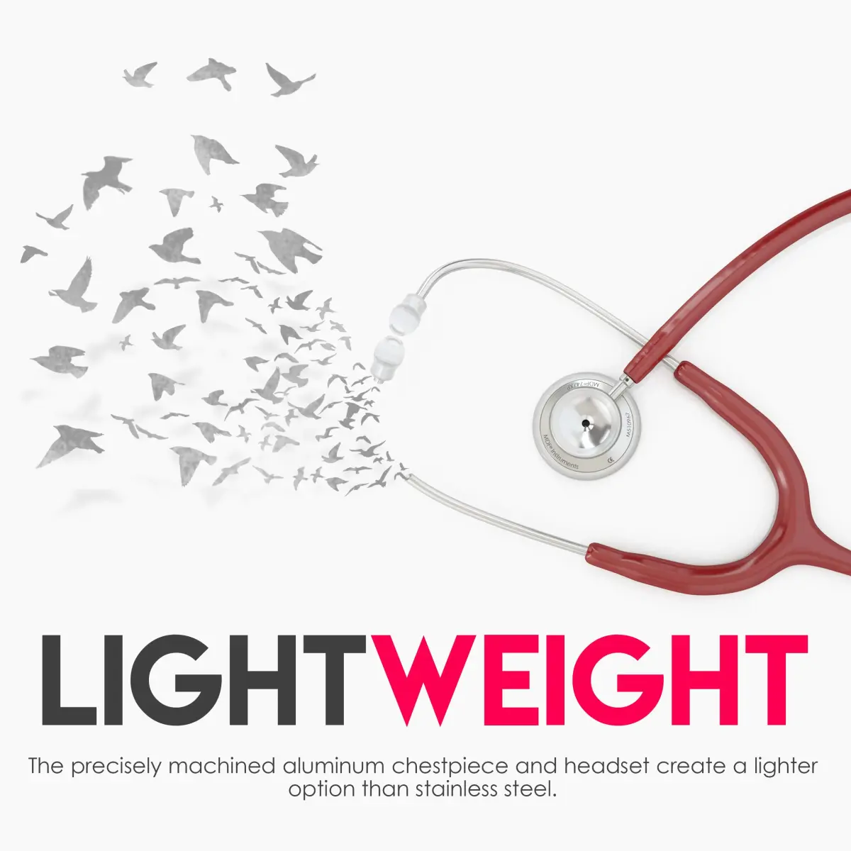 MDF Instruments Acoustica Lightweight Stethoscope | Dual Head, Burgundy Tube, Silver Chestpiece, 2.27 kg (5 lb) - view 3
