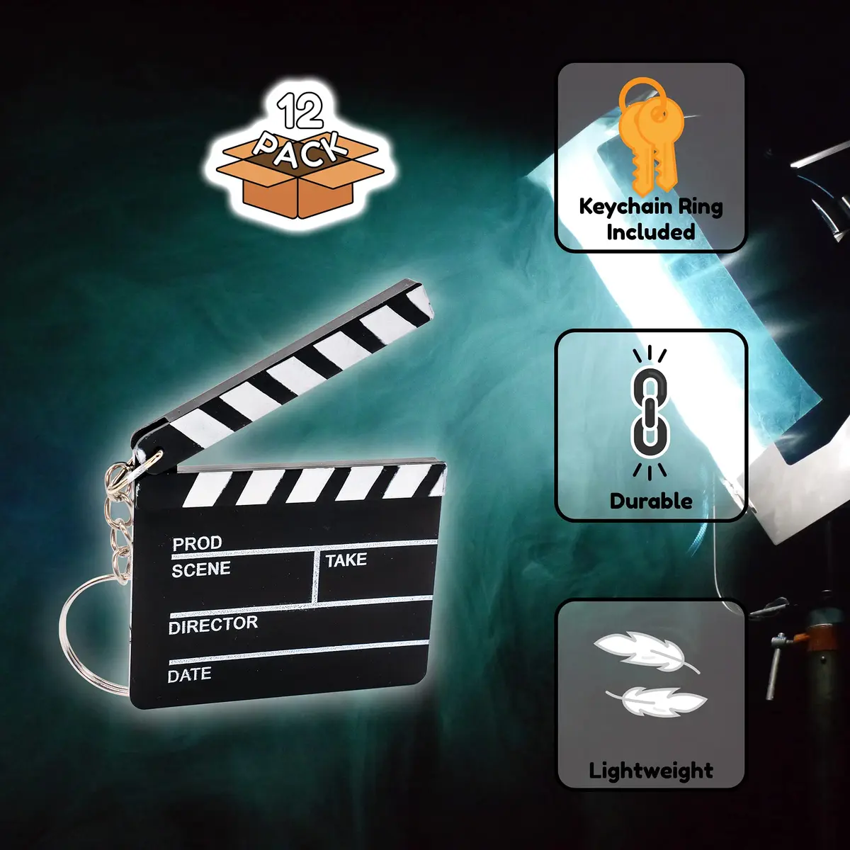 Windy City Novelties 12 Pack Hollywood Clapboard Keychains | Movie Night Party Favors & Decorations - view 2