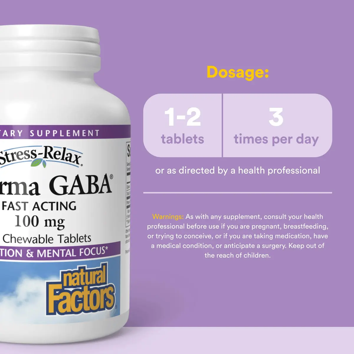 Natural Factors Pharma GABA, Calm, Relaxation & Focus*, 60 Chewable Tablets | Supports Stress & Sleep - view 3