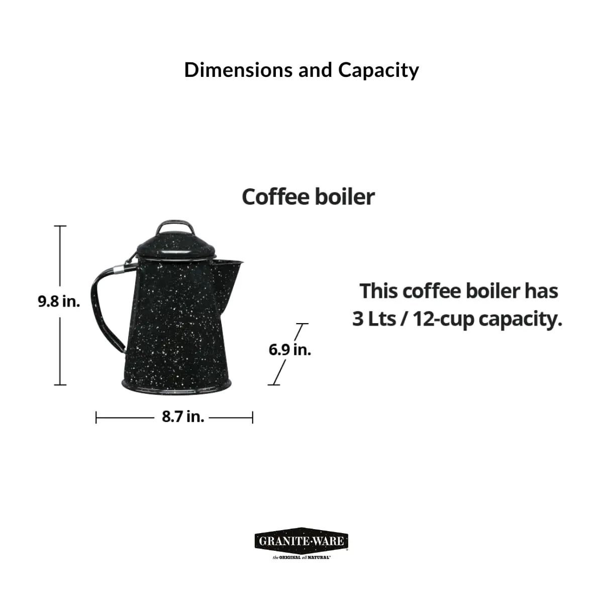 Granite Ware Coffee Boiler 3 Qt Speckled Black | Fast Boiling & Easy Cleaning - view 7