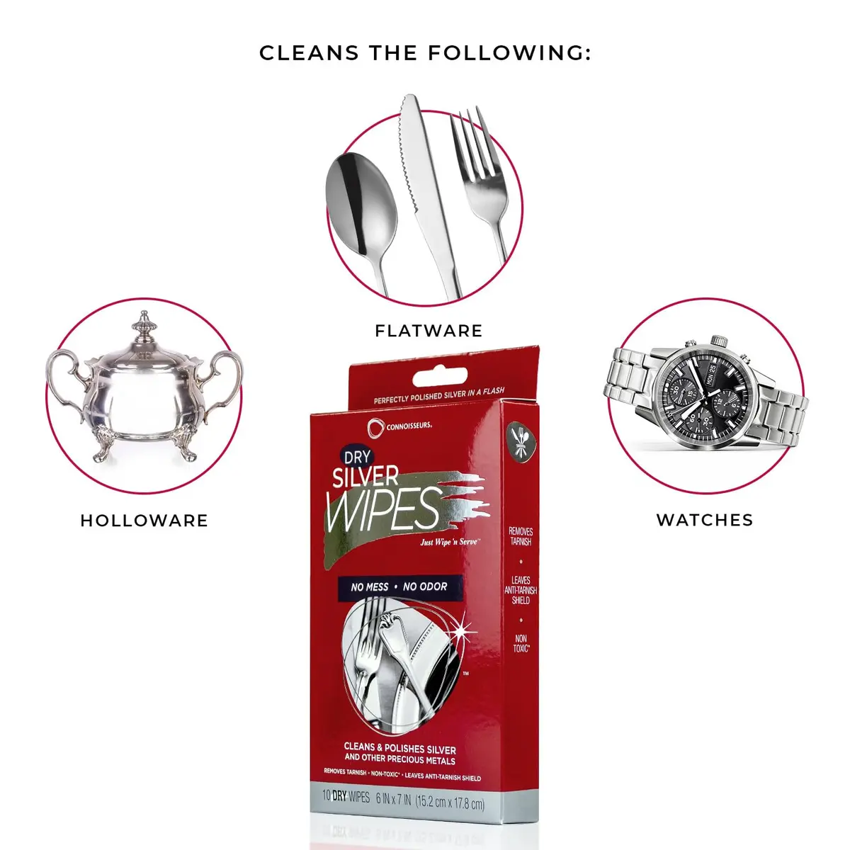 Connoisseurs Silver Cleaner Wipes 10 Pack | Sterling Silver Tarnish Remover & Polisher - view 5