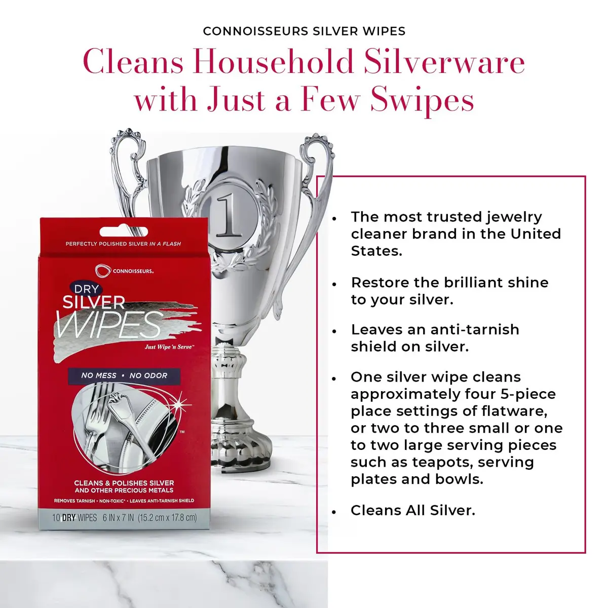 Connoisseurs Silver Cleaner Wipes 10 Pack | Sterling Silver Tarnish Remover & Polisher - view 2