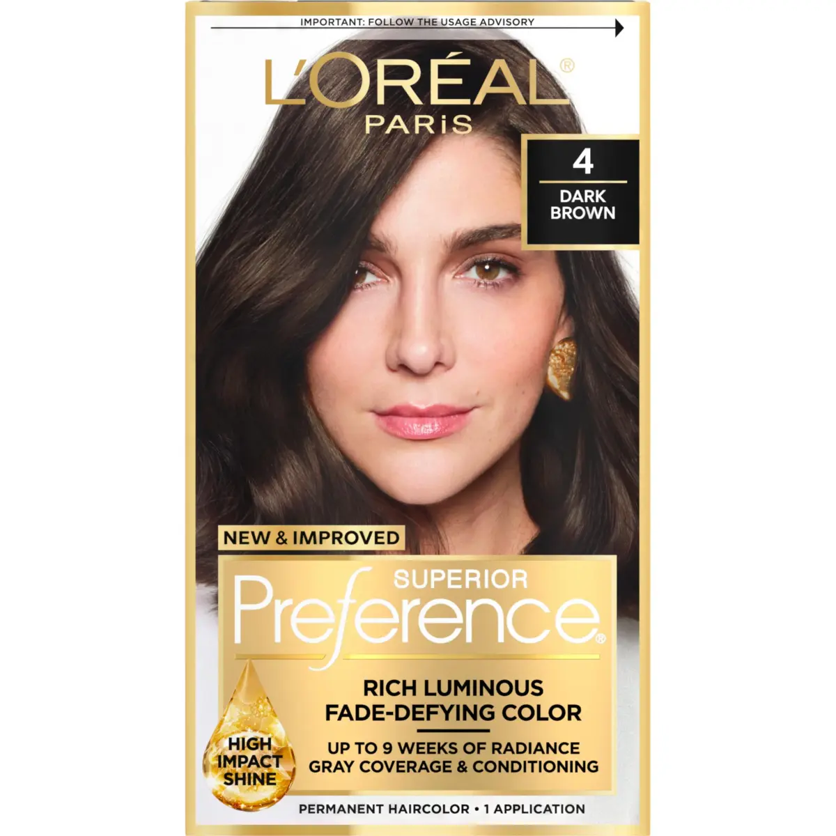 L'Oreal Paris Superior Preference Permanent Hair Color Dark Brown 4 (10ml Color Gel, 10ml Developer Crème) | Fade-Defying Radiance Up to 9 Weeks - main product image