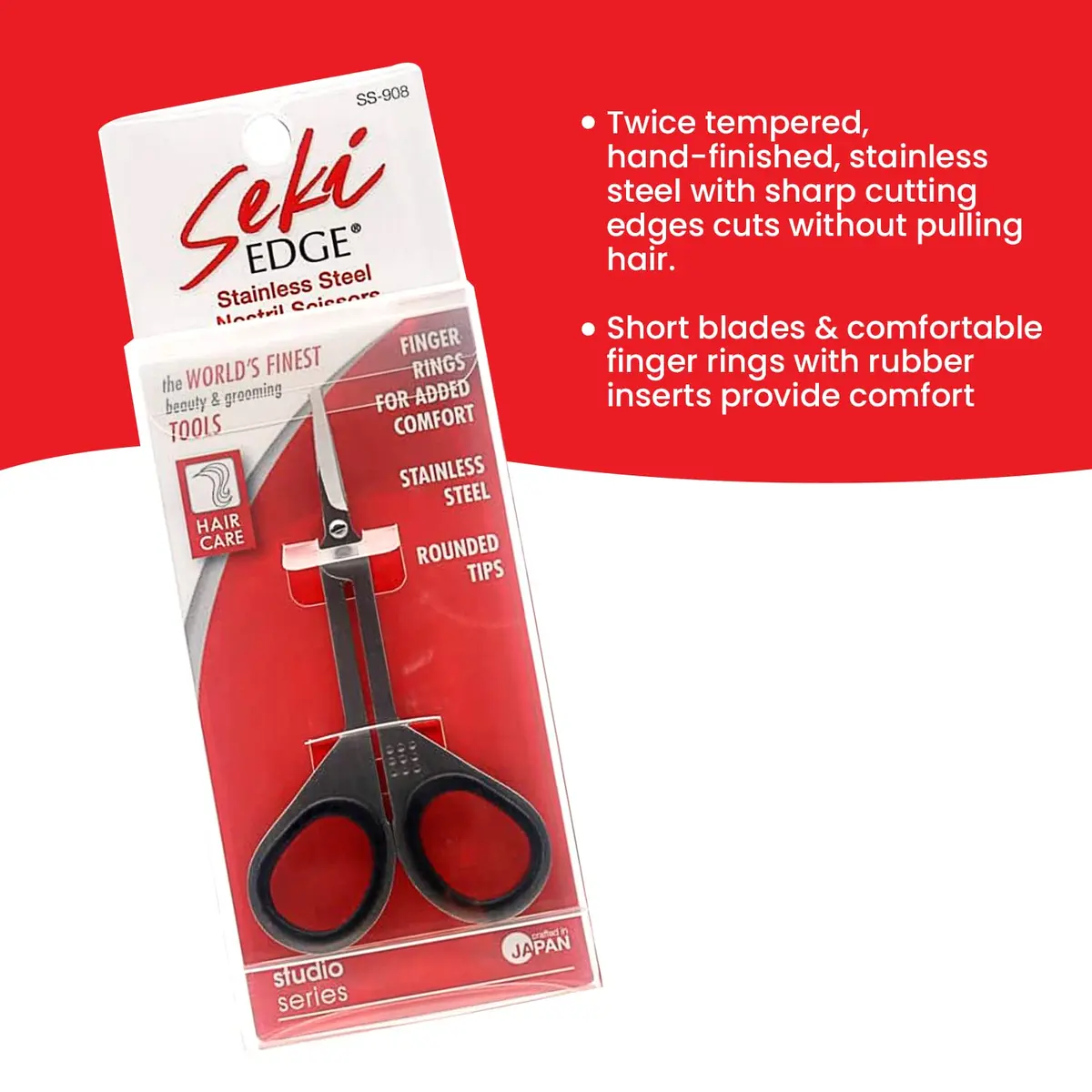 Seki EDGE Stainless Steel Nostril Scissors SS-908 | Rounded Tips for Safe Nose & Facial Hair Trimming - view 2