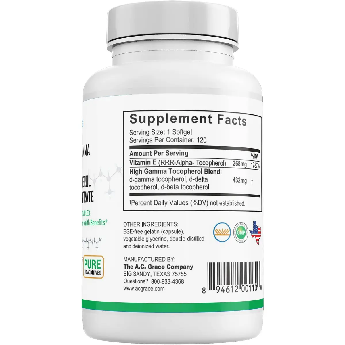UNIQUE E A.C. Grace Company Mixed Tocopherols 120 Soft Gels | Supports Brain & General Health - view 7