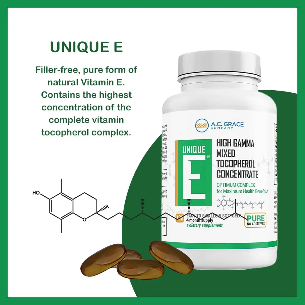 UNIQUE E A.C. Grace Company Mixed Tocopherols 120 Soft Gels | Supports Brain & General Health - view 2