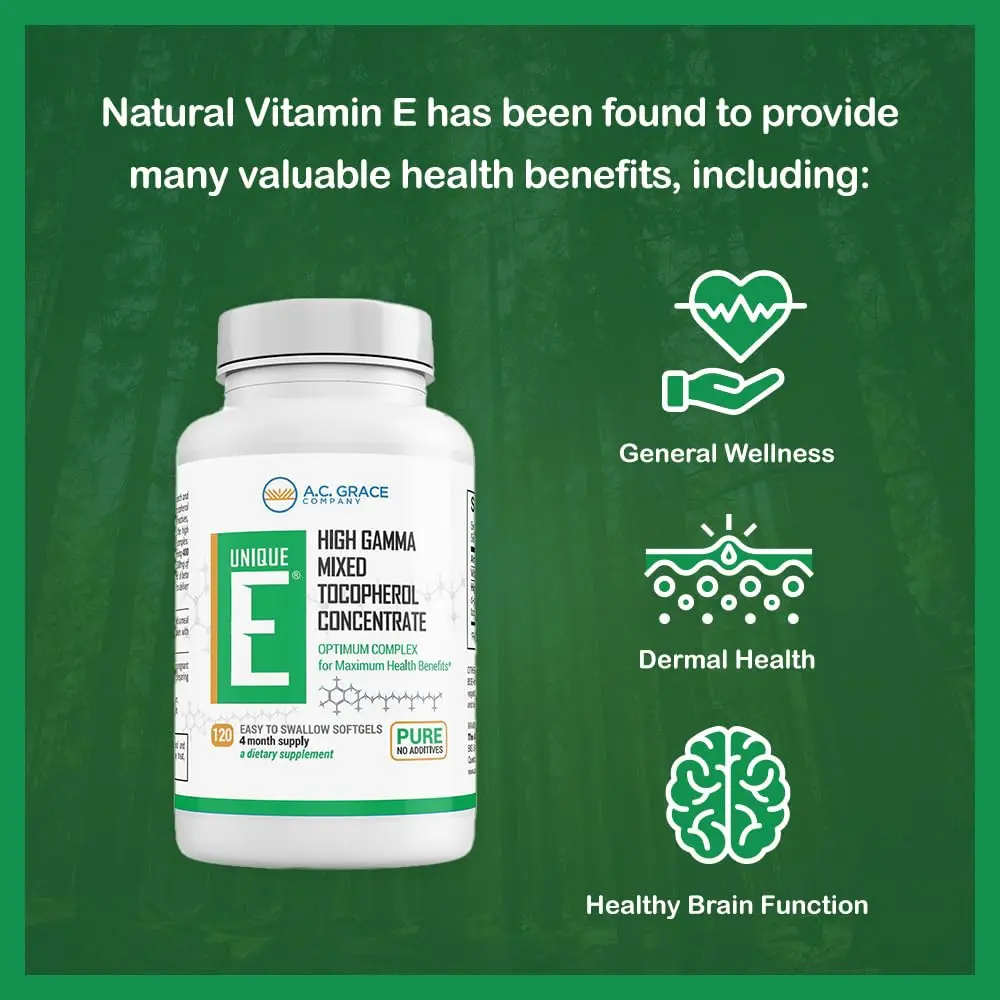 UNIQUE E A.C. Grace Company Mixed Tocopherols 120 Soft Gels | Supports Brain & General Health - view 4