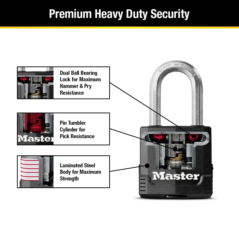 Master Lock Magnum Outdoor Padlock M115XDLF with 2 Keys | 48mm Laminated Steel Body, 38mm Boron-Carbide Shackle, Weather-Resistant - view 5