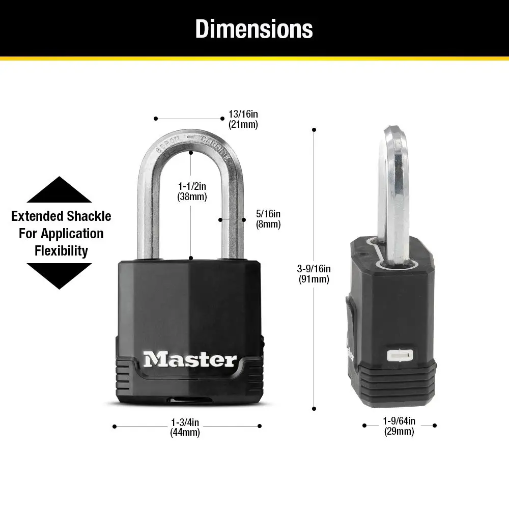 Master Lock Magnum Outdoor Padlock M115XDLF with 2 Keys | 48mm Laminated Steel Body, 38mm Boron-Carbide Shackle, Weather-Resistant - view 6