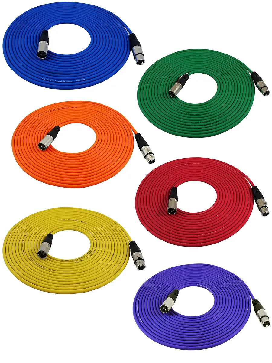 GLS Audio Mic Cable Patch Cord 25 ft | 6 Pack Male to Female XLR for Studio & Stage - main product image