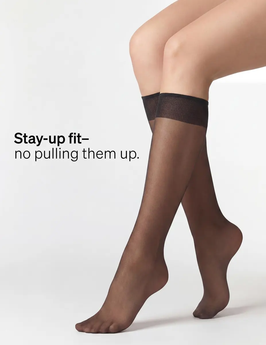 no nonsense Sheer Stockings for Women, Knee Highs | Sheer Nylon Stockings with Comfort Top - view 6