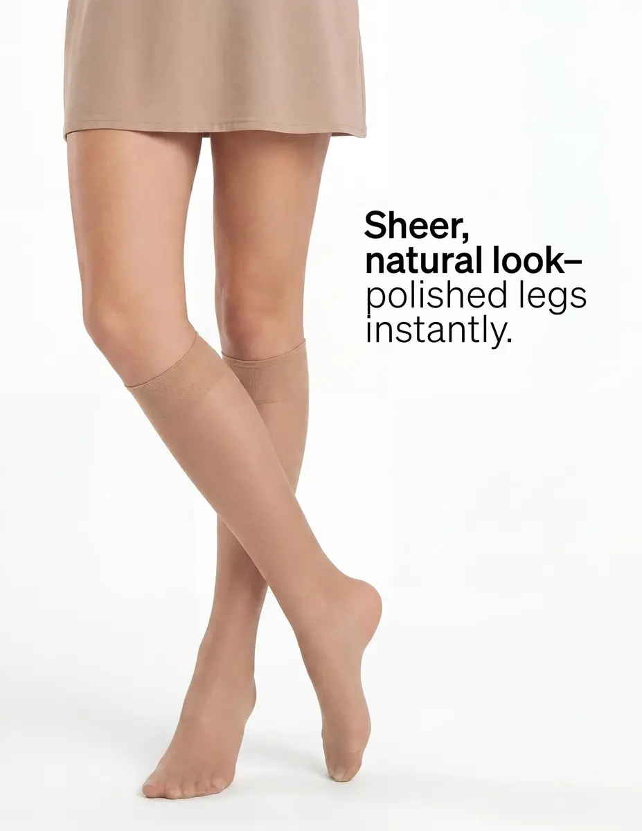 no nonsense Sheer Stockings for Women, Knee Highs | Sheer Nylon Stockings with Comfort Top - view 4