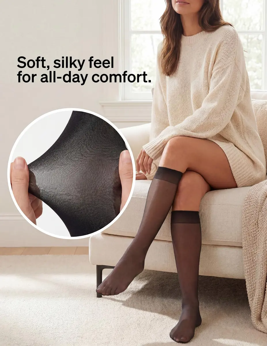 no nonsense Sheer Stockings for Women, Knee Highs | Sheer Nylon, Comfortable Fit, 10 Pair Pack - view 7