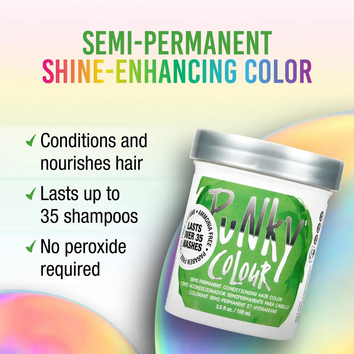 Punky Spring Green Semi Permanent Hair Color 100ml (3.5 Fl Oz) | Vegan & Cruelty-Free Conditioning Hair Dye - view 2