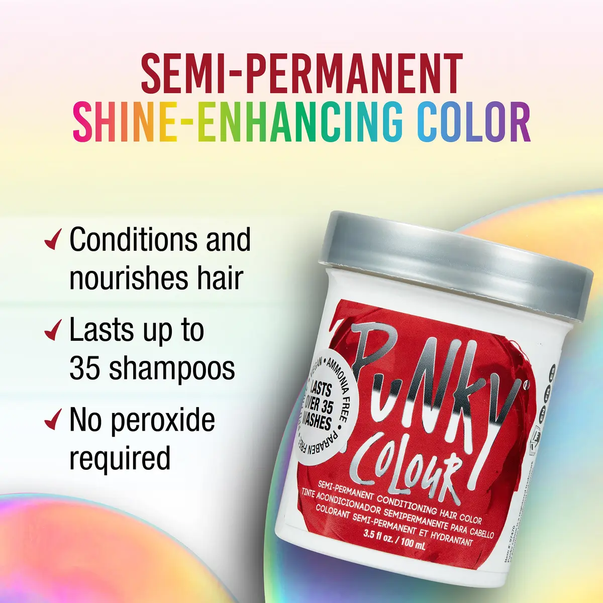 Punky Vermillion Red Semi-Permanent Hair Color 103ml (3.5 Fl Oz) | Vegan & Cruelty-Free Conditioning Hair Dye - view 2