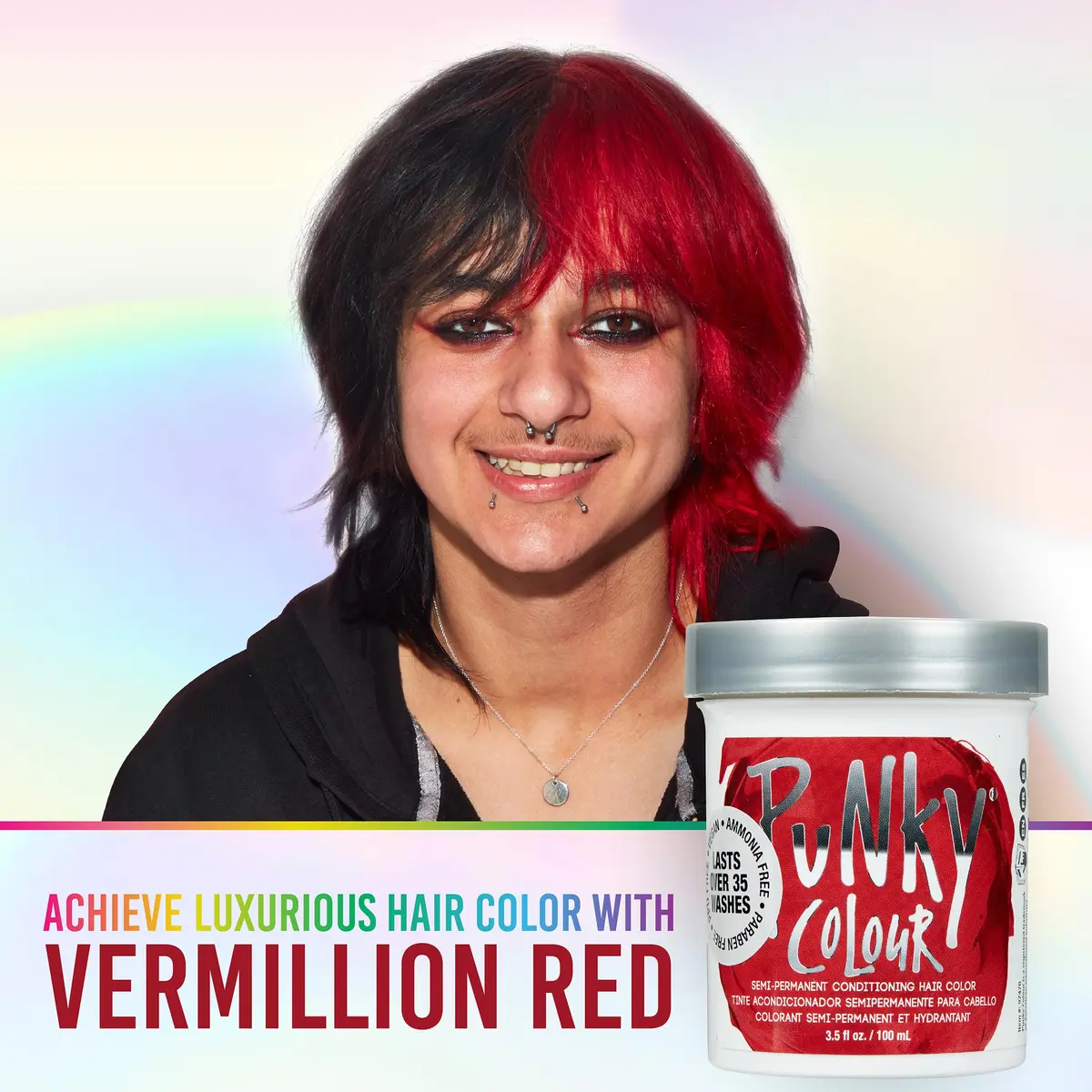 Punky Vermillion Red Semi-Permanent Hair Color 103ml (3.5 Fl Oz) | Vegan & Cruelty-Free Conditioning Hair Dye - view 3