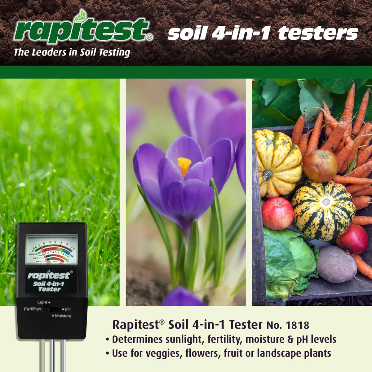 Luster Leaf 1818 Rapitest 4-in-1 Soil pH/Moisture/Fertility/Light Tester, Fertility - view 3