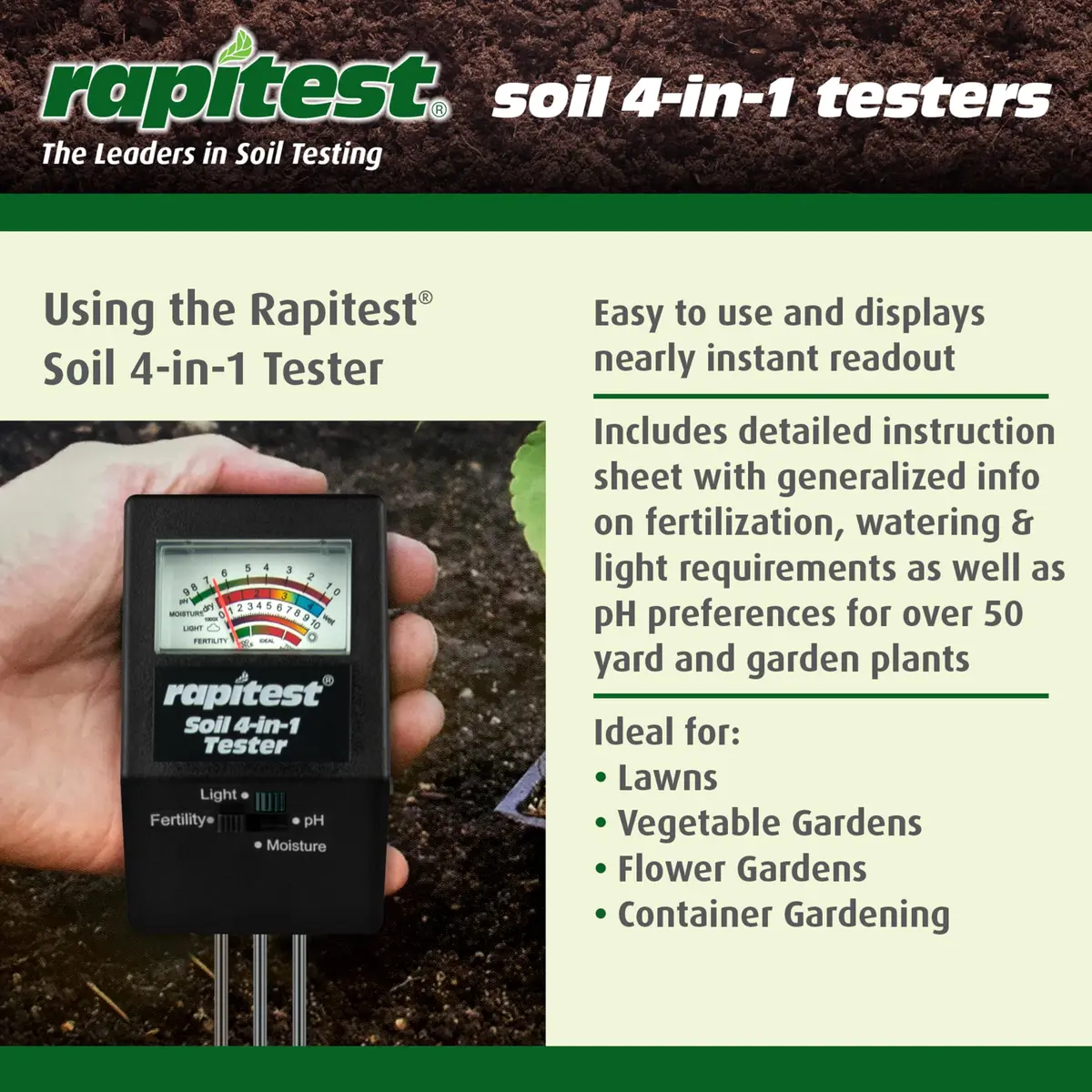 Luster Leaf 1818 Rapitest 4-in-1 Soil pH/Moisture/Fertility/Light Tester, Fertility - view 4