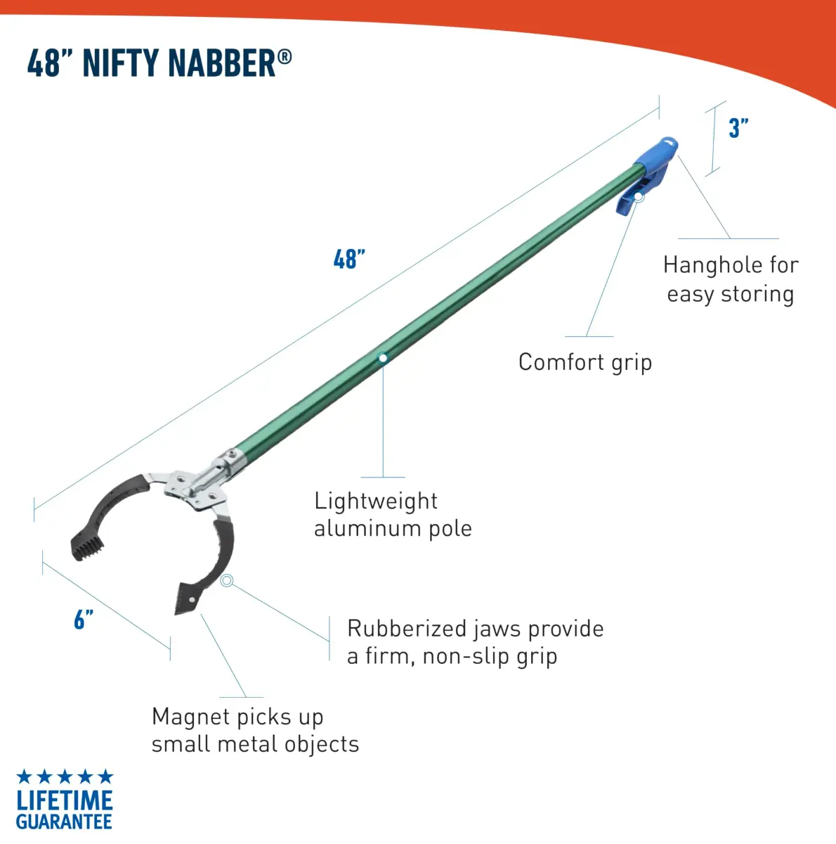 UNGER 48" Nifty Nabber Reacher with Built-in Magnet & Ergonomic Grip | Lightweight Aluminum Pole for High & Low Reach - view 8