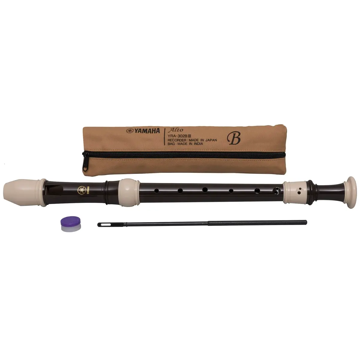 Yamaha YRA-302B Alto Recorder F Key | Smooth Brown ABS Plastic Body - view 2