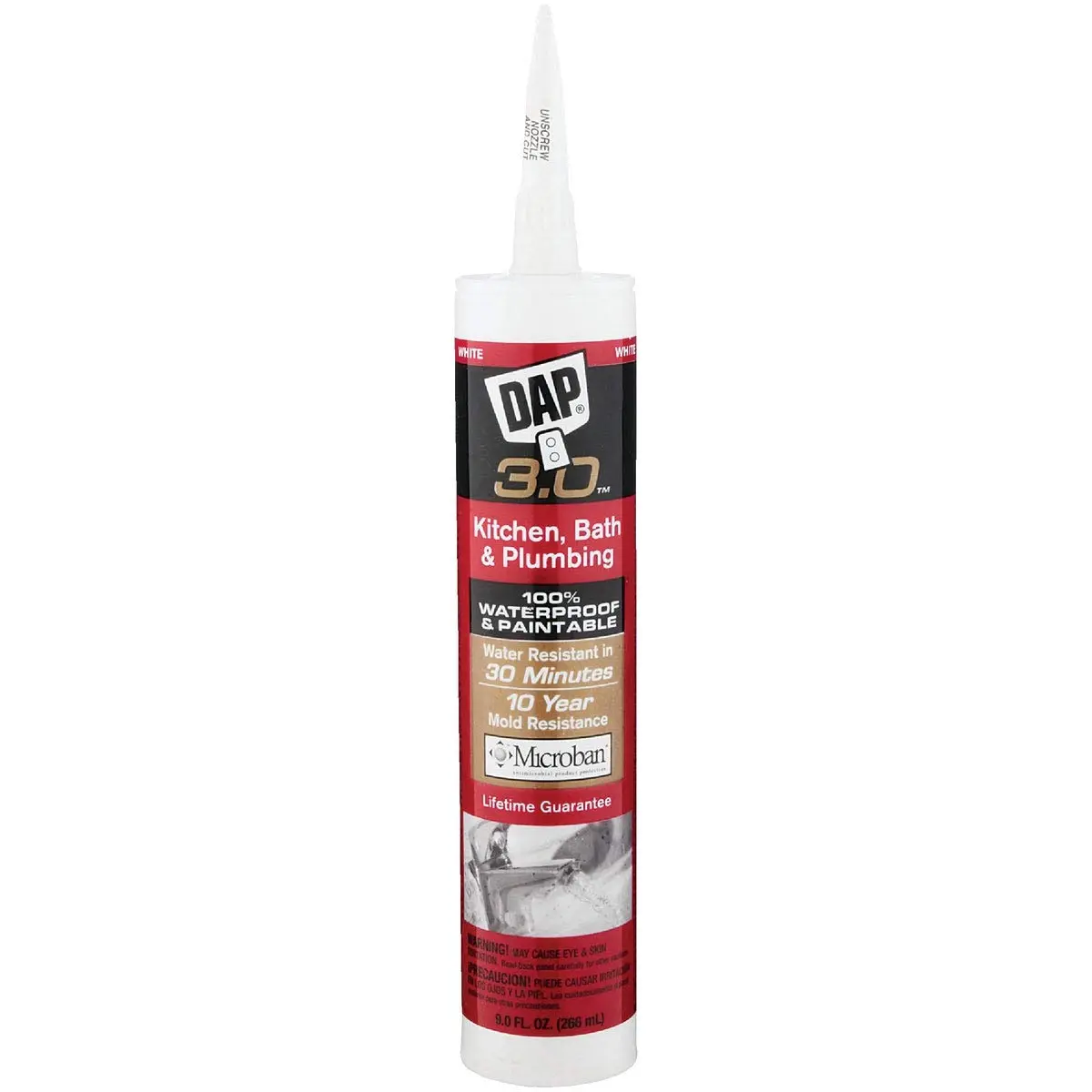 DAP Kwik Seal Caulk 9-Ounce White | Waterproof Silicone Sealant for Tile & Bath - main product image