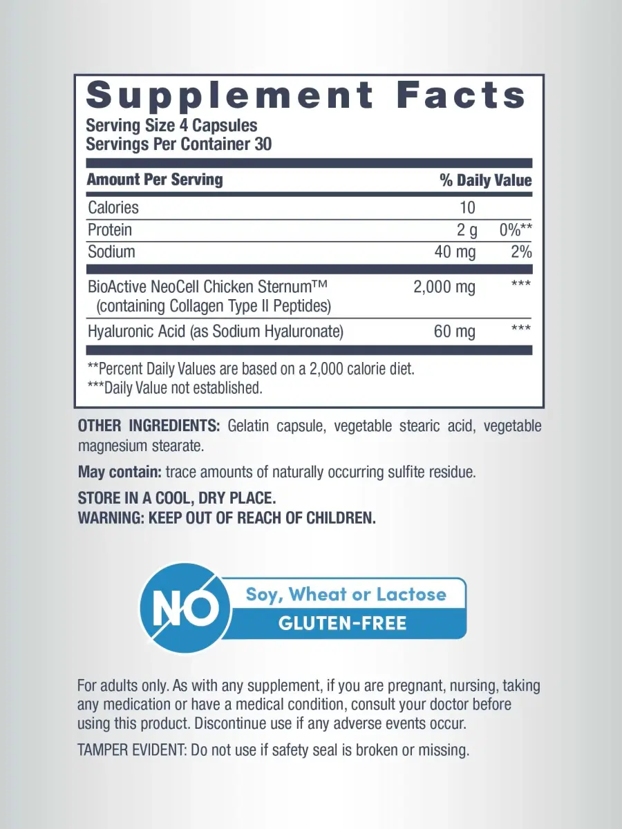 NeoCell Joint Complex Supplement with Hyaluronic Acid 120 Capsules (480 Count) | Type 2 Collagen for Joint Support - view 4