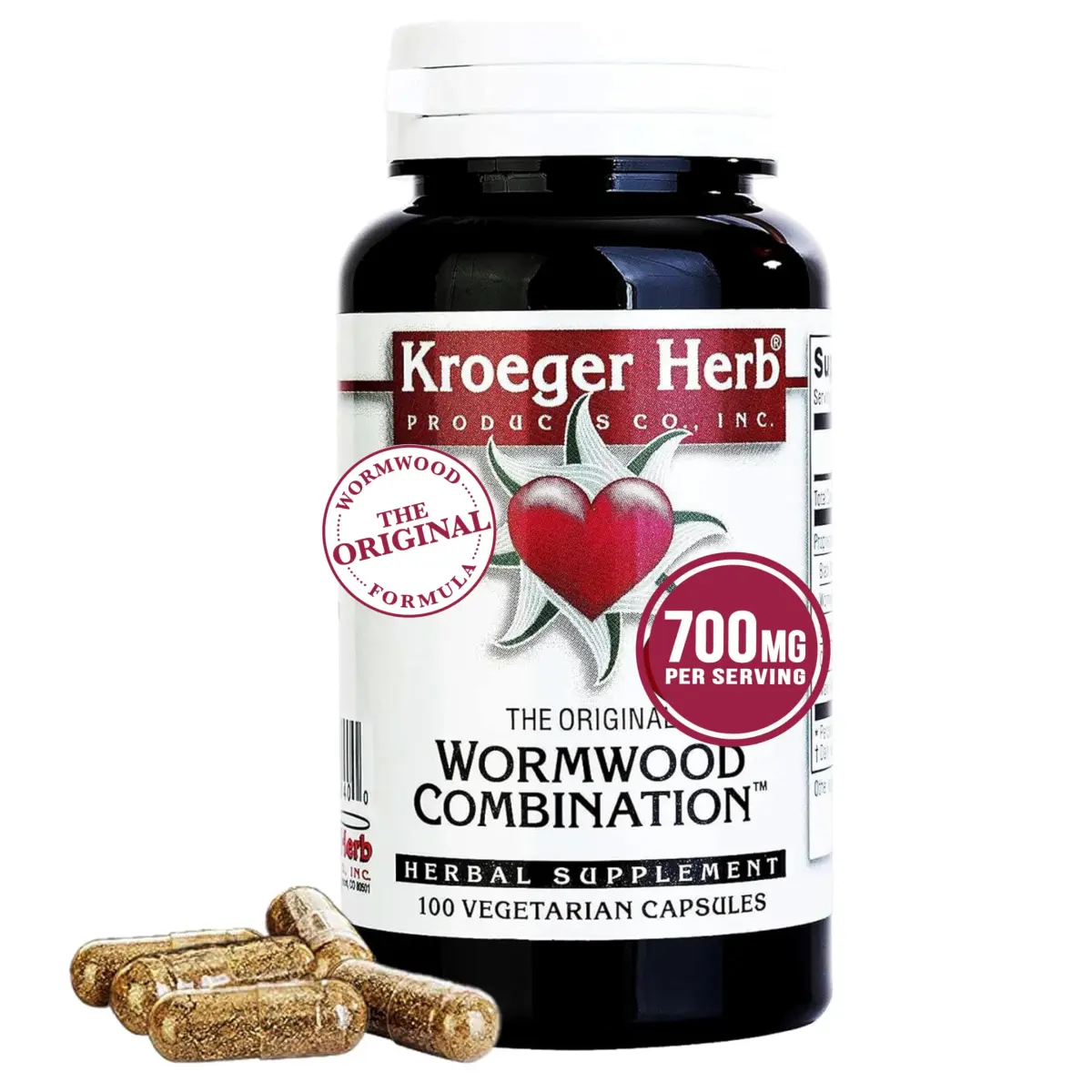 Kroeger Herb Products Wormwood Combination Digestive Support & Herbal Cleanse 100 Count Vegetarian Capsules | Natural Antioxidants for Daily Wellness - main product image