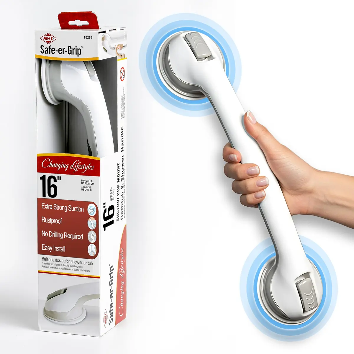 Safe-er-Grip 16-Inch Suction Cup Grab Bar for Bathtub and Shower | Portable Bathroom Safety Handle - view 7