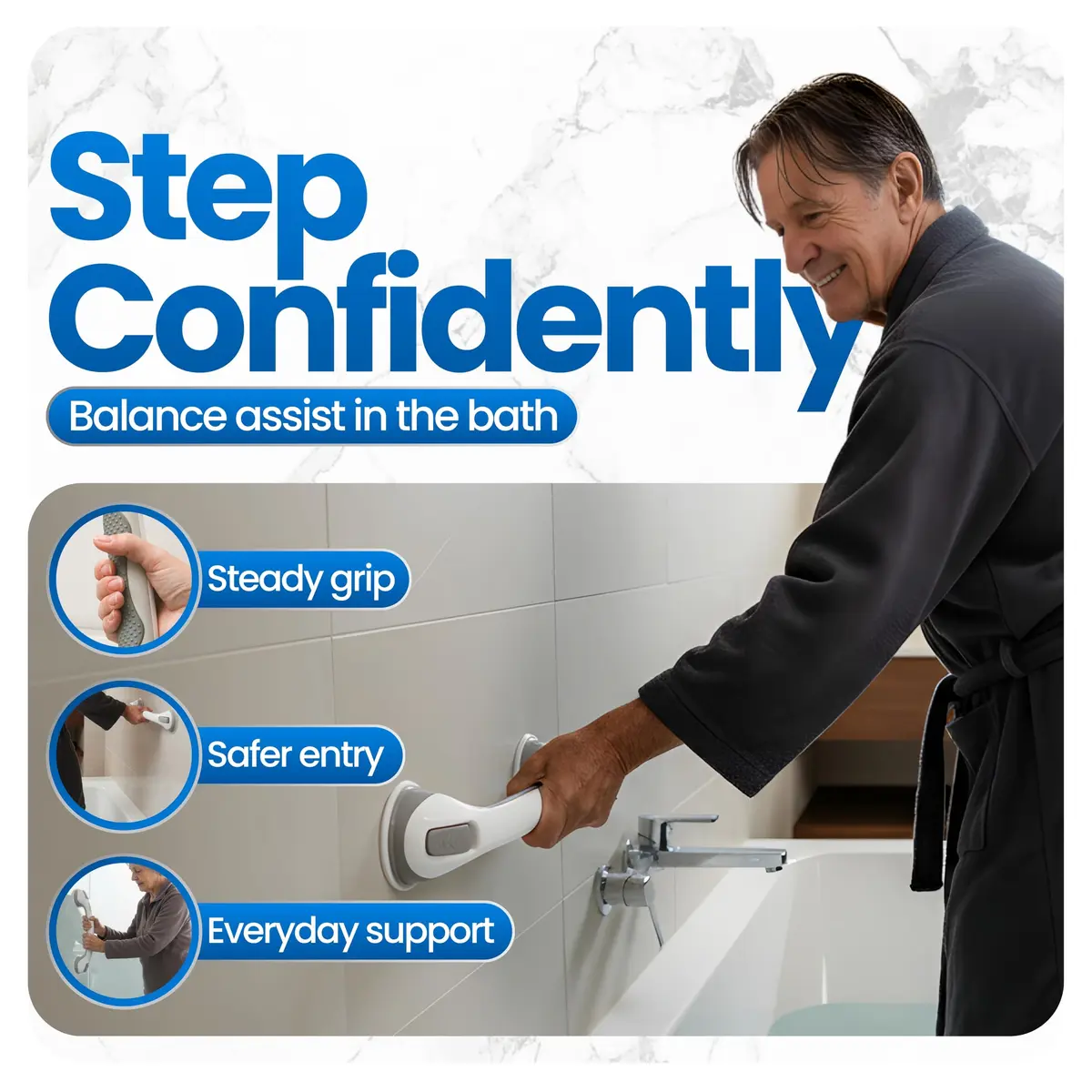 Safe-er-Grip 16-Inch Suction Cup Grab Bar for Bathtub and Shower | Portable Bathroom Safety Handle - view 3
