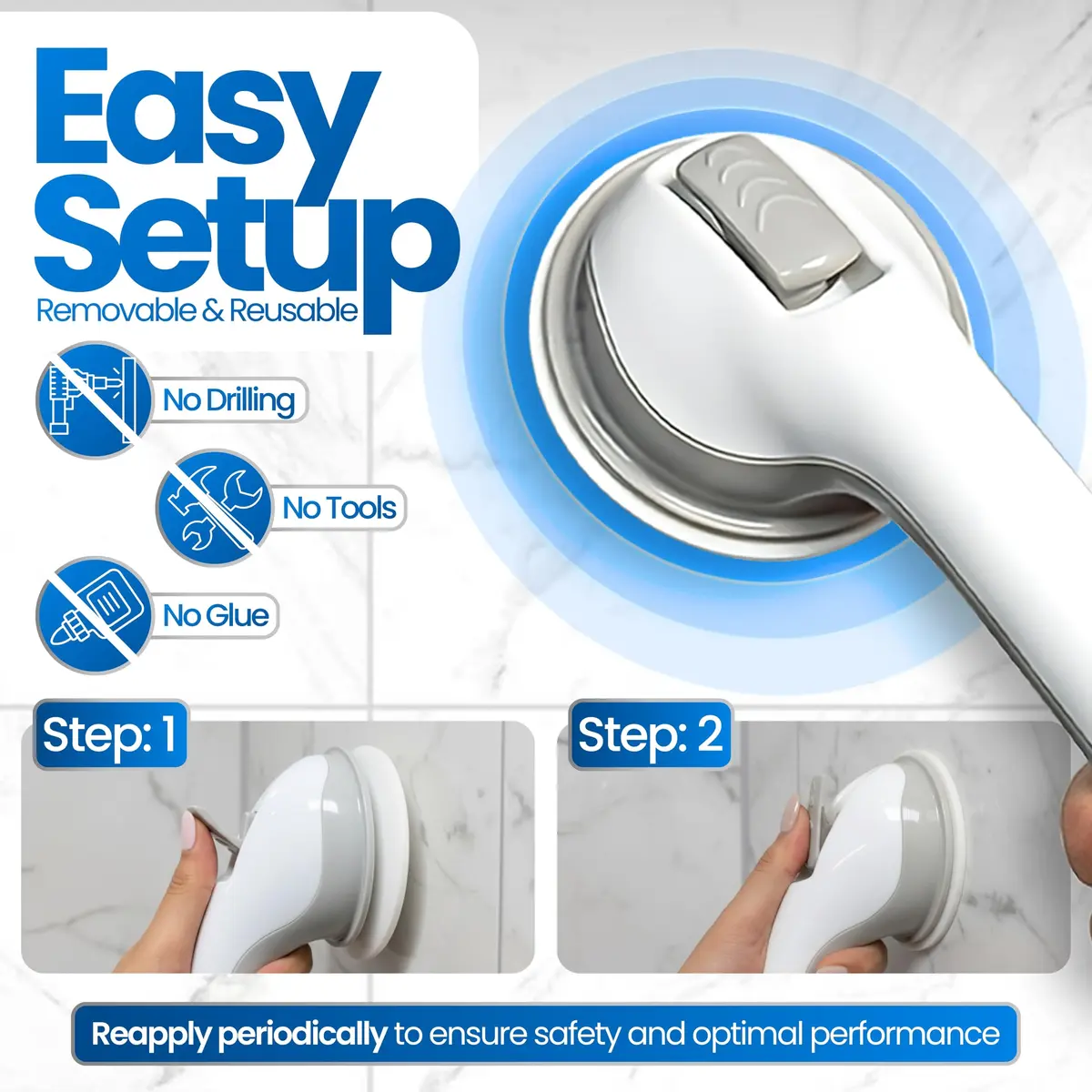Safe-er-Grip 16-Inch Suction Cup Grab Bar for Bathtub and Shower | Portable Bathroom Safety Handle - view 4
