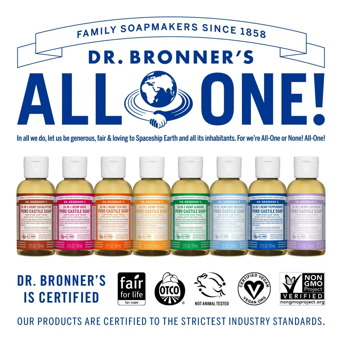Dr. Bronner's Pure-Castile Liquid Soap Rose 59ml (2 Fl Oz) | Concentrated 18-in-1 Uses for Face, Body, Hair, Laundry, Pets & Dishes - view 6