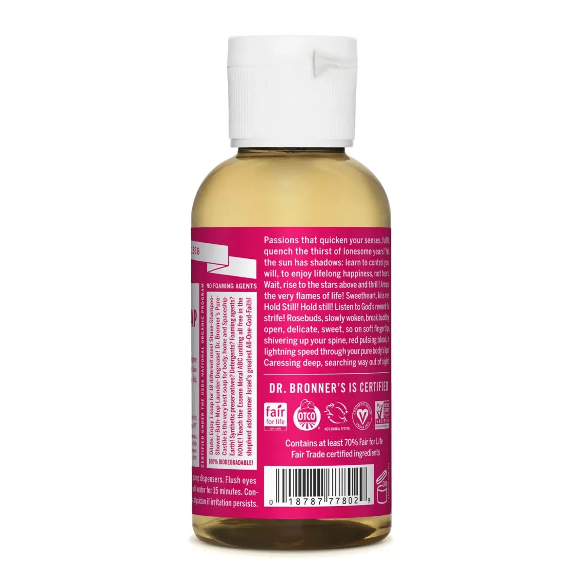 Dr. Bronner's Pure-Castile Liquid Soap Rose 59ml (2 Fl Oz) | Concentrated 18-in-1 Uses for Face, Body, Hair, Laundry, Pets & Dishes - view 2