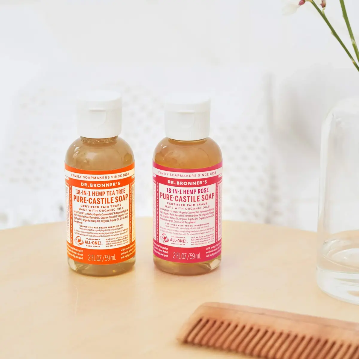 Dr. Bronner's Pure-Castile Liquid Soap Rose 59ml (2 Fl Oz) | Concentrated 18-in-1 Uses for Face, Body, Hair, Laundry, Pets & Dishes - view 3