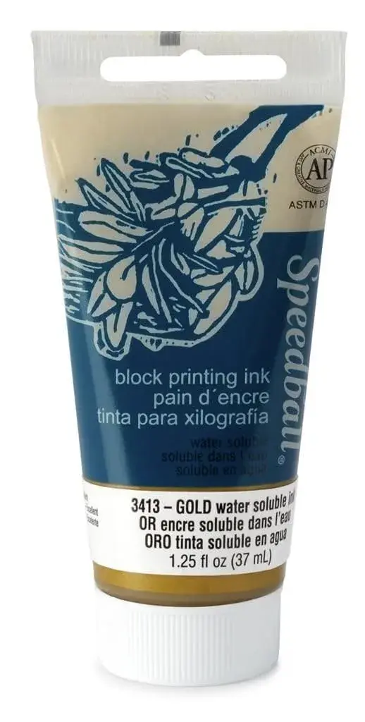 Speedball Water Soluble Block Printing Ink, Gold, 37ml (1.3 fl oz) | Vibrant Metallic Finish - main product image