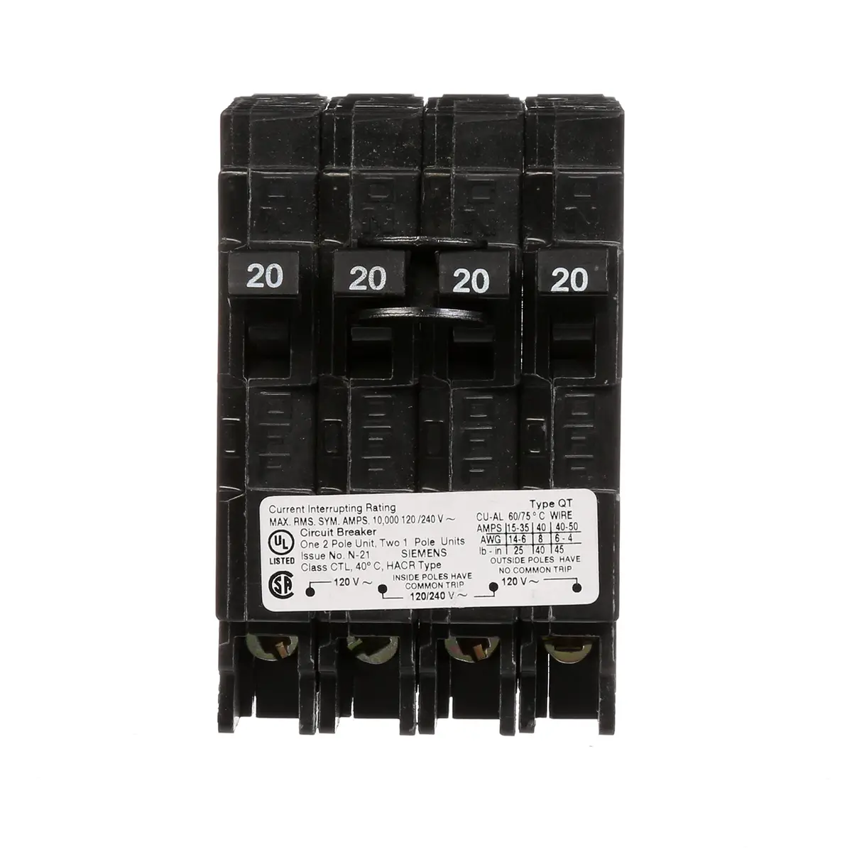 Siemens Triple Circuit Breaker Plug-In 20/20 Amps | Space Saving UL Listed - view 3