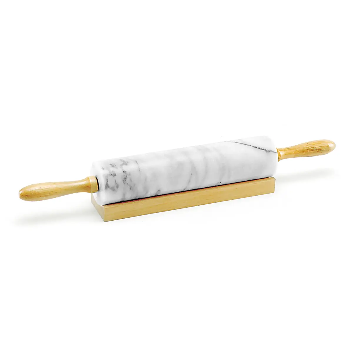 Norpro Marble Rolling Pin with Wooden Stand | 25.5cm (10") Roller, 10cm (4") Handles - main product image
