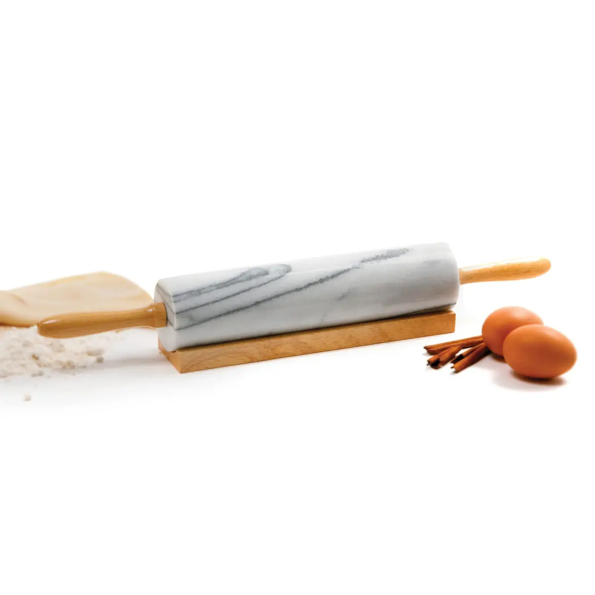 Norpro Marble Rolling Pin with Wooden Stand | 25.5cm (10") Roller, 10cm (4") Handles - view 2