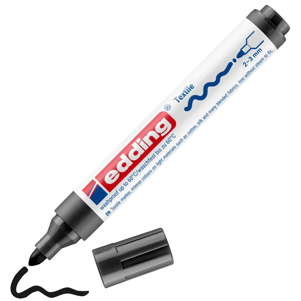 edding Textile Marker Black 1 Pen 2-3mm | Wash-Resistant Fabric Marker for Drawing & Decorating - main product image