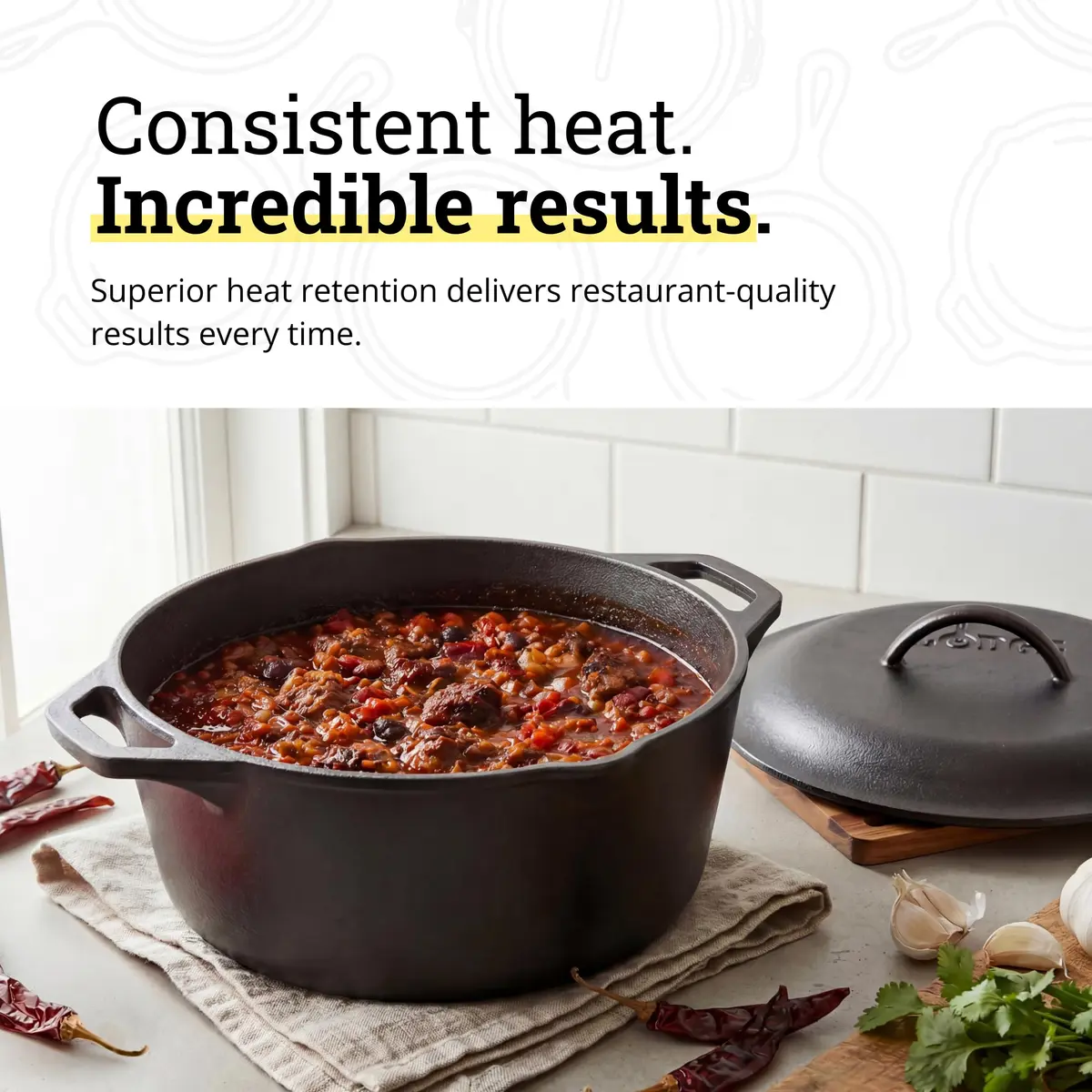 Lodge Cast Iron Dutch Oven with Loop Handle, Oven-Safe, 7 Quart (6.6 L) | Even Heat Distribution for Sourdough & Braises - view 3