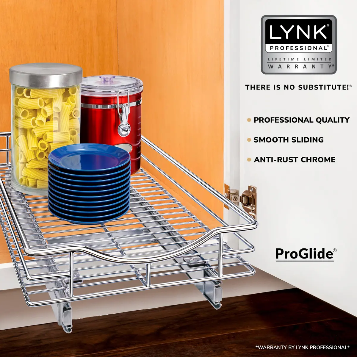 LYNK PROFESSIONAL Pull Out Cabinet Organizer 11" W x 21" D Chrome | Heavy-Duty Kitchen Drawer - view 2